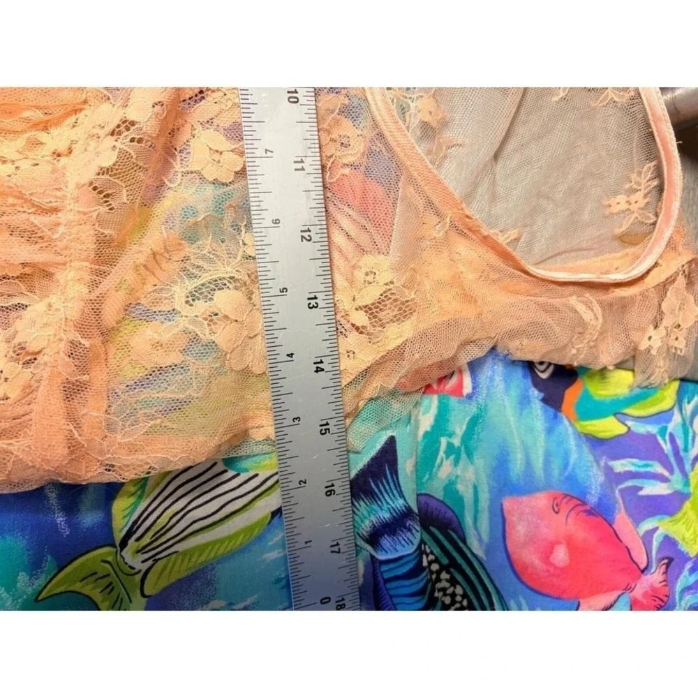 Y2K Rachael & Chloe Peach Floral Lace Babydoll Top Sheer Flutter Sleeve M #5 - Picture 4 of 4